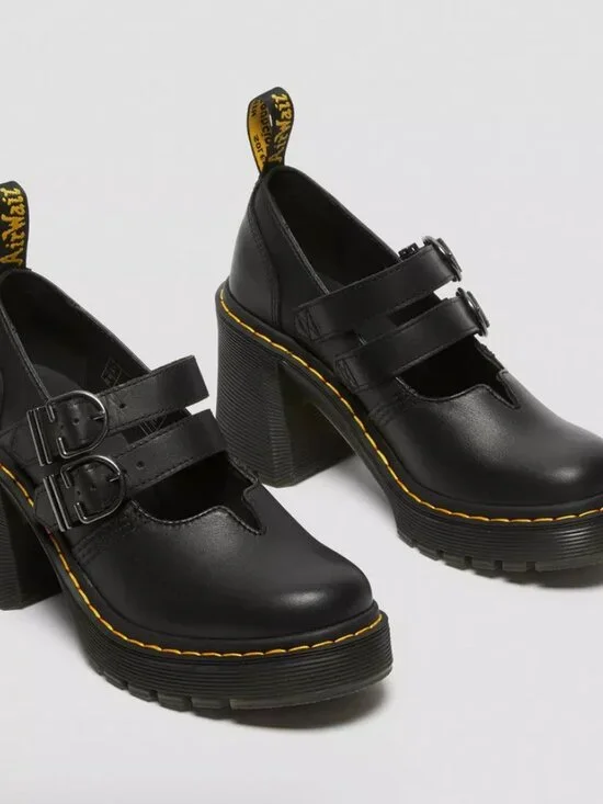 Dr. Martens Eviee Platform Leather Heeled Shoes NEW IN BOX 41 Size 9 Black - Picture 7 of 15